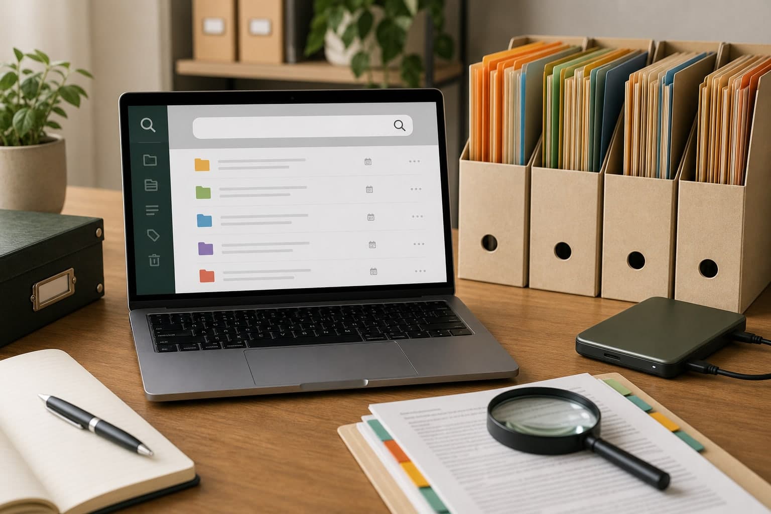 Organized local transcript archive with folders and search tools