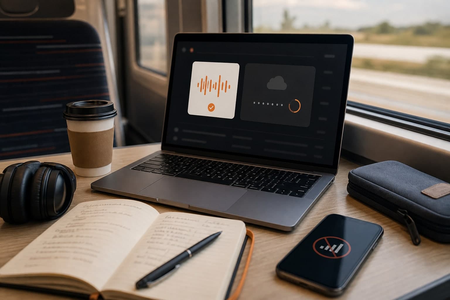 Travel desk with a saved local recording after a weak network connection