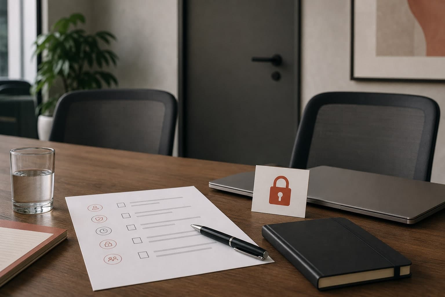 Private meeting room with a consent checklist and privacy card
