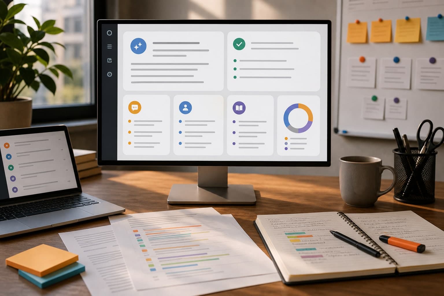 Transcript review workspace with abstract AI analysis cards